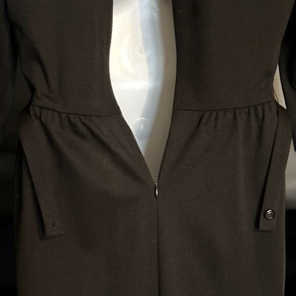 Vintage 70s Caron Petite Black Rhinestone Cocktail Dress 10P Bow Belt Retro Midi - Picture 10 of 10